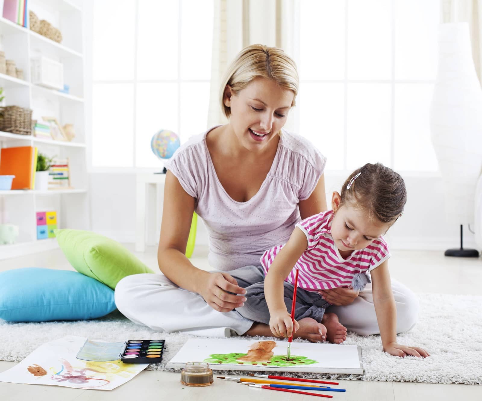 Mother and child painting together