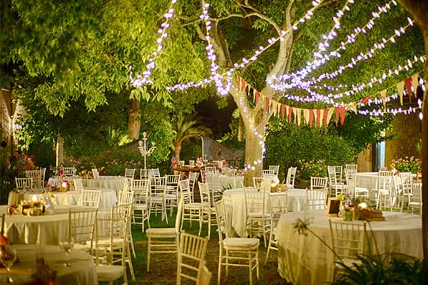 Outdoor wedding with lights